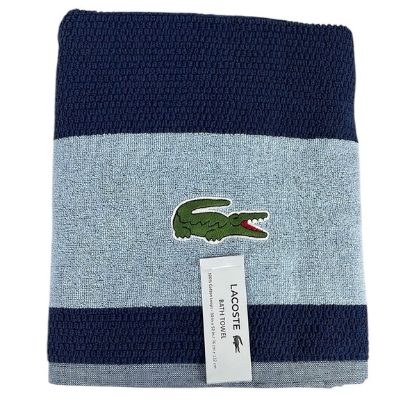 Lacoste Bath Towels Blue Big Green Crocodile Logo 30" x 52" 100% Cotton NEW (3) - Picture 1 of 11
